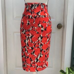 LuLaRoe Red and Black Floral Pencil Skirt L (12-16)